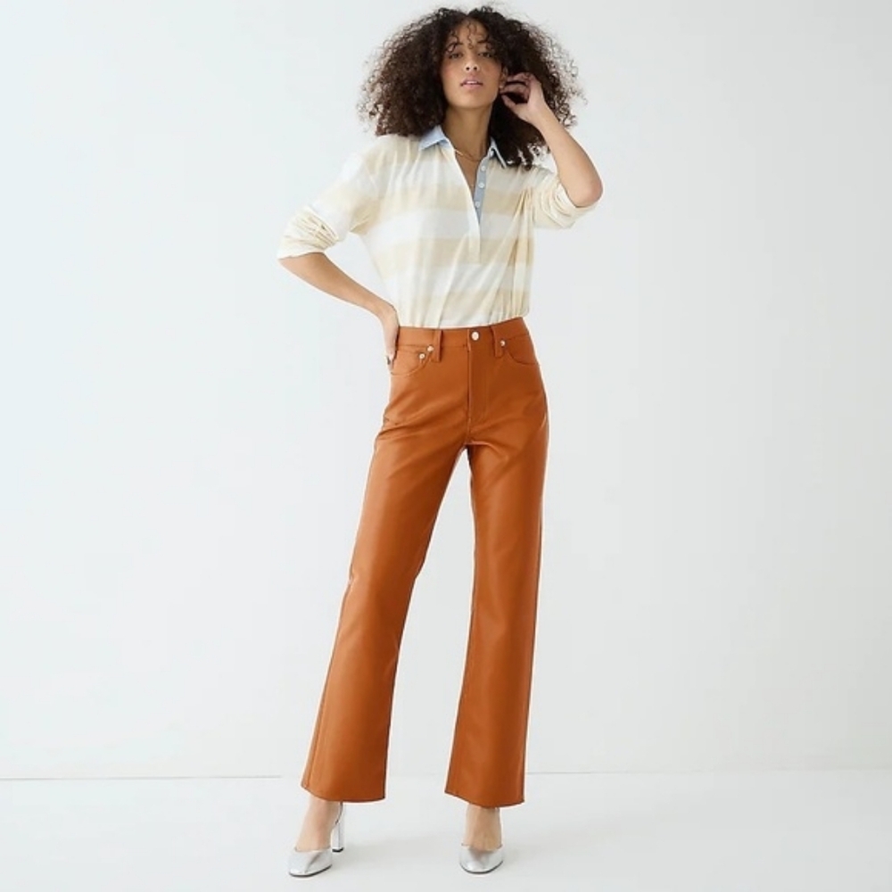 J. Crew High-rise slim demi-boot pant in faux leather Brown Sz 27